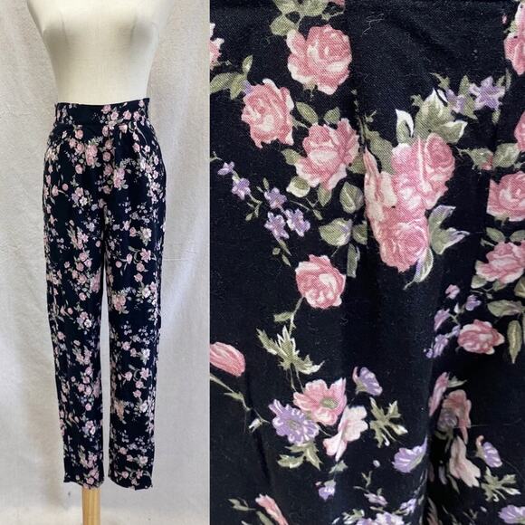 Vintage 90s floral print high‎ rise lightweight tapered leg pants x small-small - Picture 2 of 13